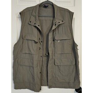 Reel Legends Fishing Utility Vest Men's XL UPF 50 Khaki Green Quick Dry Zipper